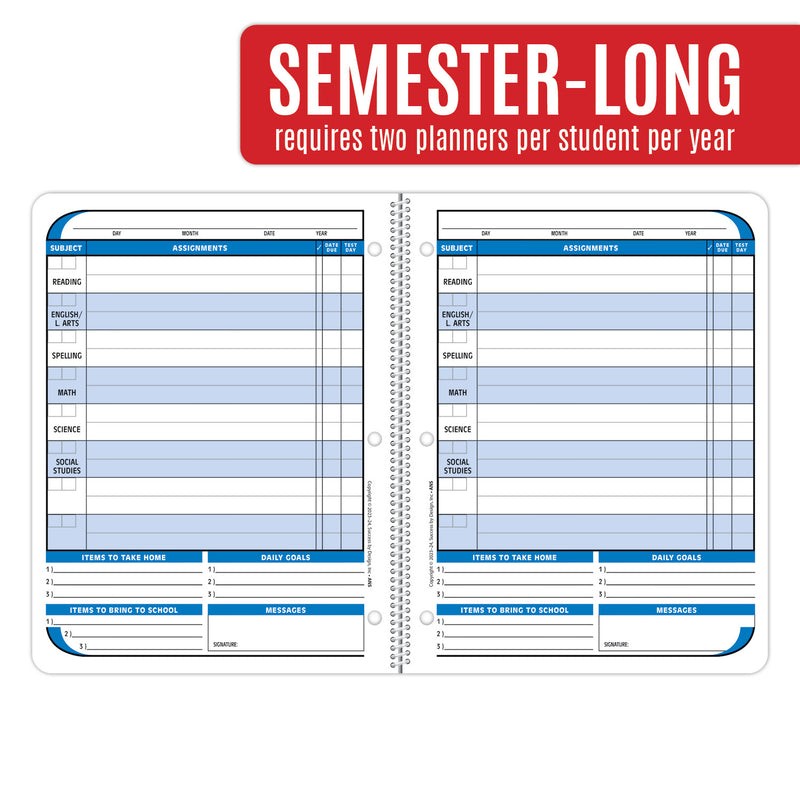 Homework Planner: Undated Assignment Book/Notebook for Elementary,  Middle/High School, College Students | 120 Pages, Large 8.5 x 11 - Blue